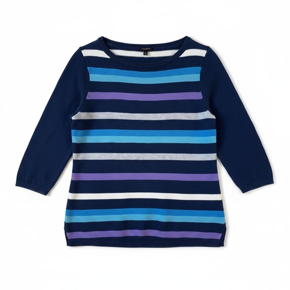TALBOTS PETITE Womens Striped 3/4 Sleeve Sweater Blue Size Petite Medium Classic